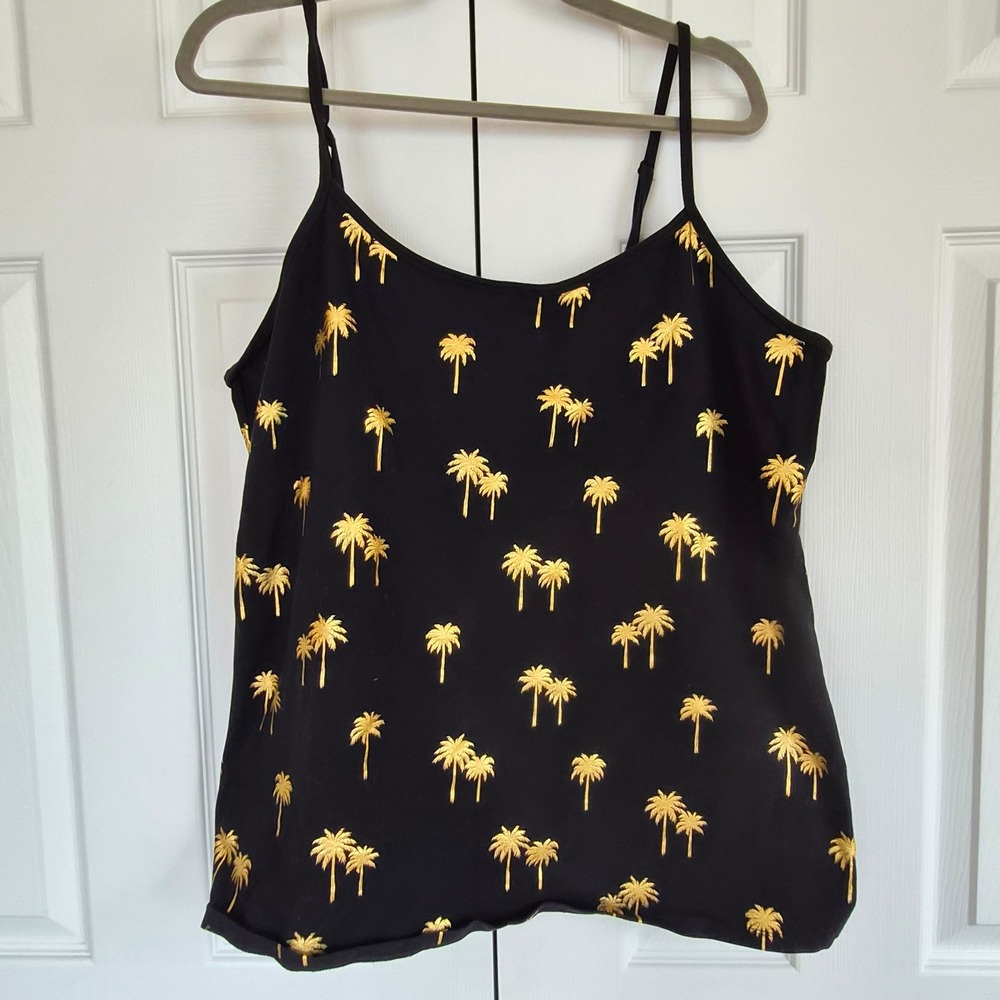 Torrid Black Gold Metallic Palm Tree Cami Tank Top Plus Size 4 4X Tropical Boho